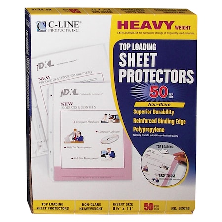 C-Line Products 8-1/2" x 11" Non Glare Heavyweight Poly Sheet Protectors, 50PK 62018